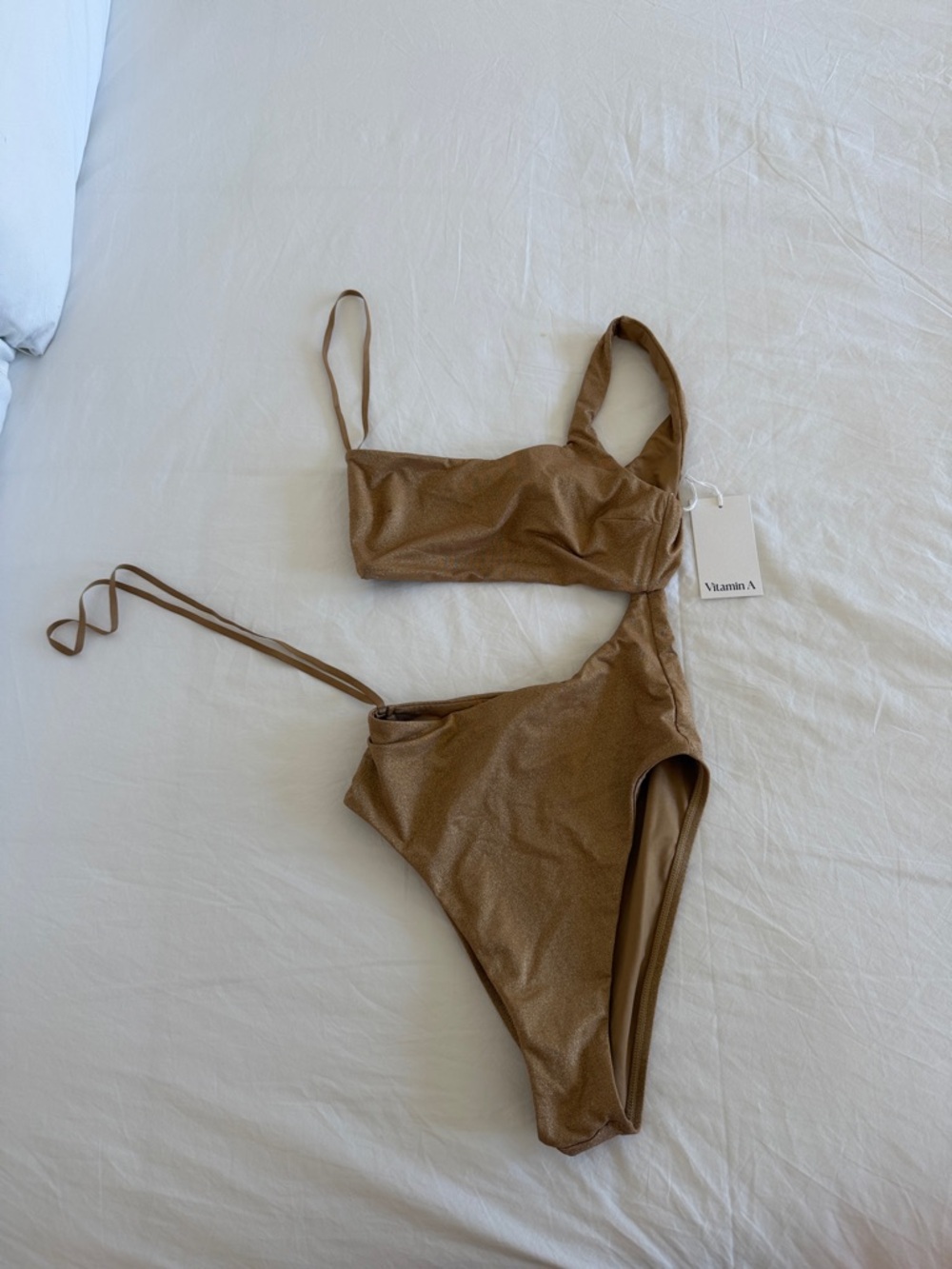 Vitamin A Metallic Bronze One-Shoulder One-Piece